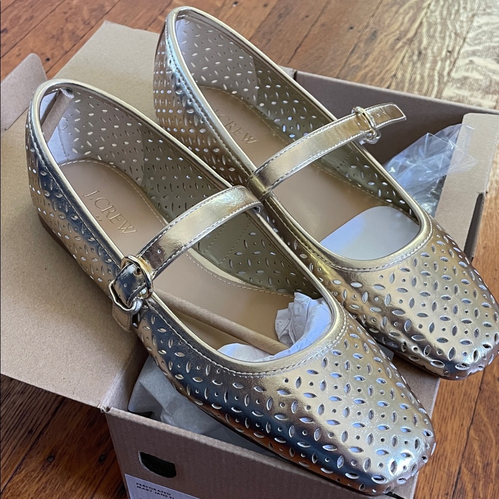 J. Crew Metallic Gold Perforated Flats